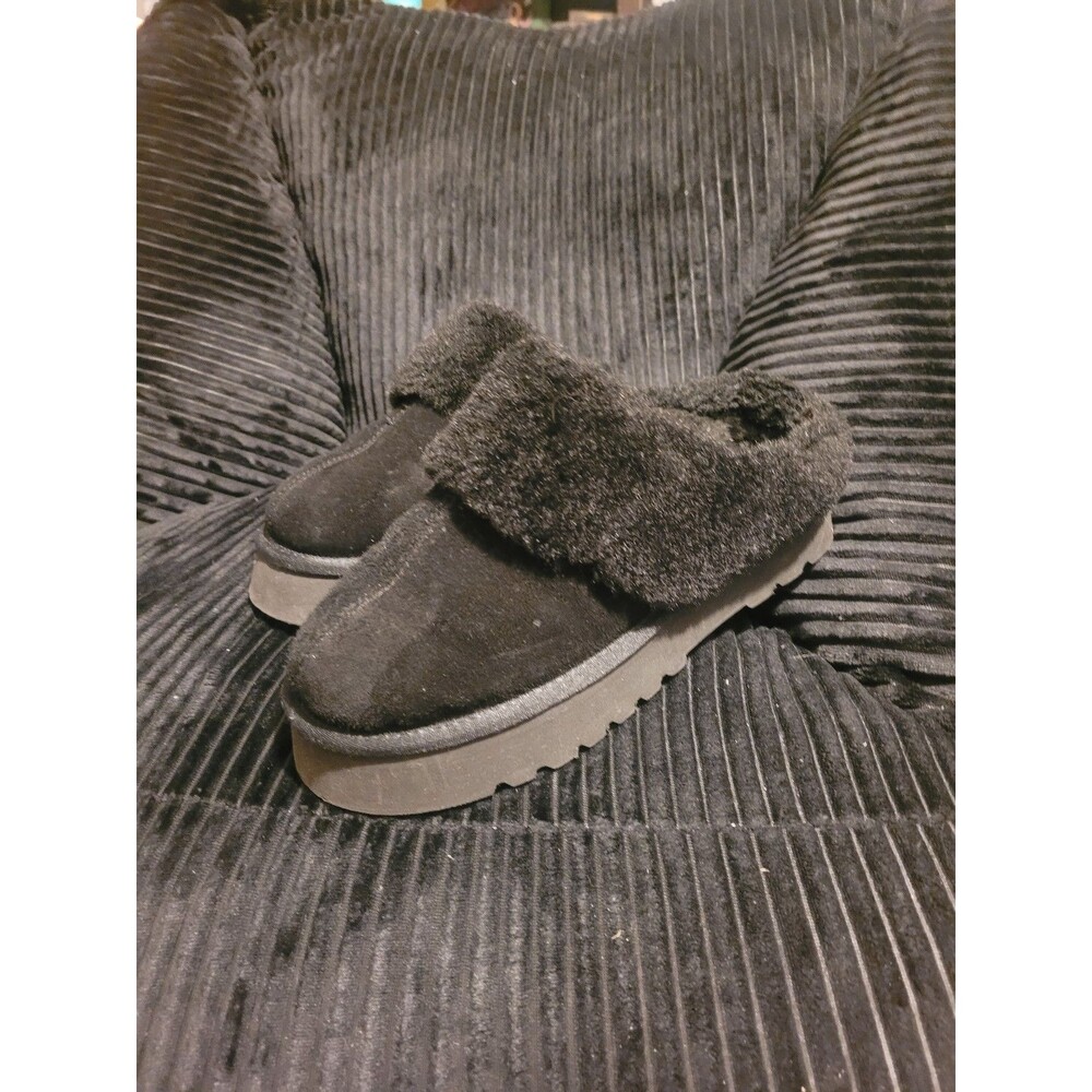 Project Cloud Women’s Fuzzy Memory‑Foam Slippers – Black – Size 8.5